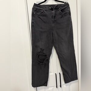 American Eagle Outfitters Black Distressed Straight Leg Jeans